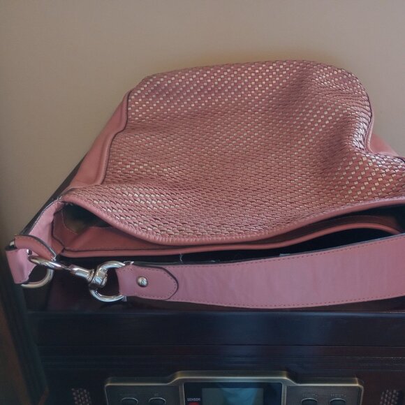 Coach Park Avery Hobo Bucket Shoulder Tote Bag Mauve Pink & Gold Woven Leather - Picture 4 of 12